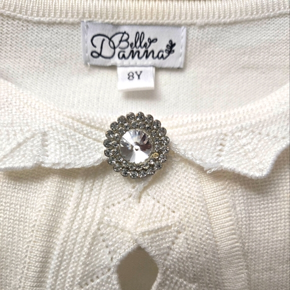 🖤5/$25🐝 Girl's Boutique White Cardigan Sweater Size 8Y Formal Fancy - Picture 3 of 5